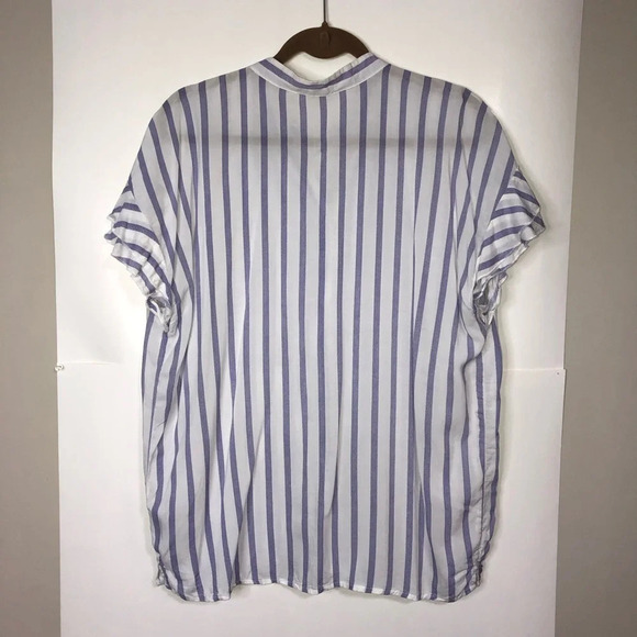 Grand&Greene Button Up Shirt L Striped Purple White Short Sleeve Boho Liteweight - Picture 8 of 11